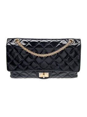 Chanel Reissue 227 Double Flap Black Patent Leather Shoulder Bag